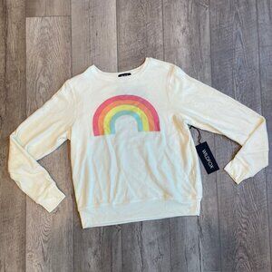 Wildfox Baggy Beach Jumper Sweater Womens Small Cream Rainbow Crew Neck